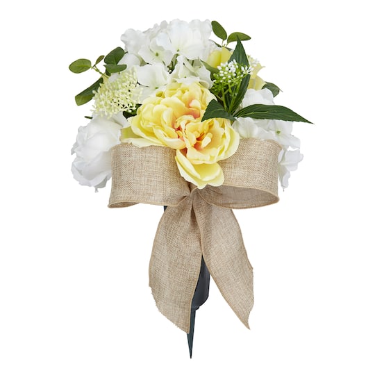White & Yellow Peony & Hydrangea Remembrance Cone by Ashland®